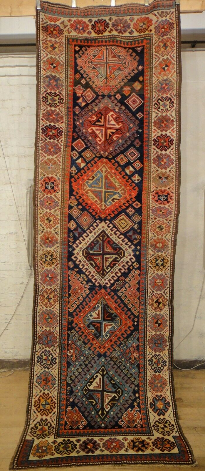 Antik! Kazak 375x122 Schulaver um 1880 Karabagh Kuba Baku Rug Carpet Perser
